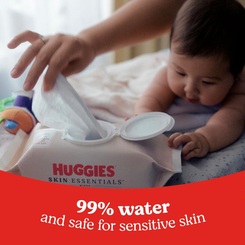 Huggies Skin Essentials Baby Wipes, Hypoallergenic, 99% Water, 10 Flip Top Packs (560 Wipes Total) - Image 4