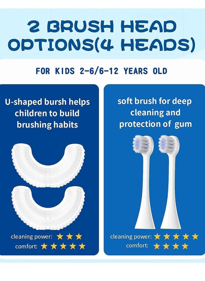 General Kids U Shaped Electric Toothbrush with 4 Brush Heads, Sonic Toothbrush Kids with 5 Modes, Cartoon Dinosaur 360 Degree Cleaning IPX7 Waterproof Design 2-6 Age Blue  - Image 4