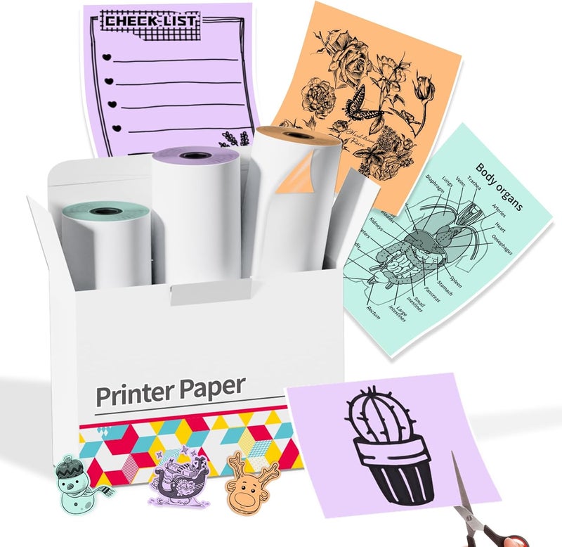 Memoking M02 Thermal Printer Sticker Paper Compatible with Phomemo M02 M02E Q02 M02L M02D M02X M02Pro M04S Mini Sticker Printer, Adhesive Thermal Labels, 50mm x 3.5m/Roll, 3 Rolls, Green,Purple,Orange - Image 1