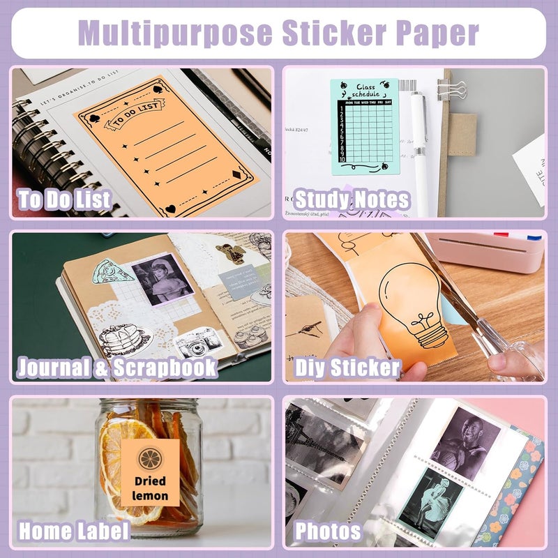 Memoking M02 Thermal Printer Sticker Paper Compatible with Phomemo M02 M02E Q02 M02L M02D M02X M02Pro M04S Mini Sticker Printer, Adhesive Thermal Labels, 50mm x 3.5m/Roll, 3 Rolls, Green,Purple,Orange - Image 4