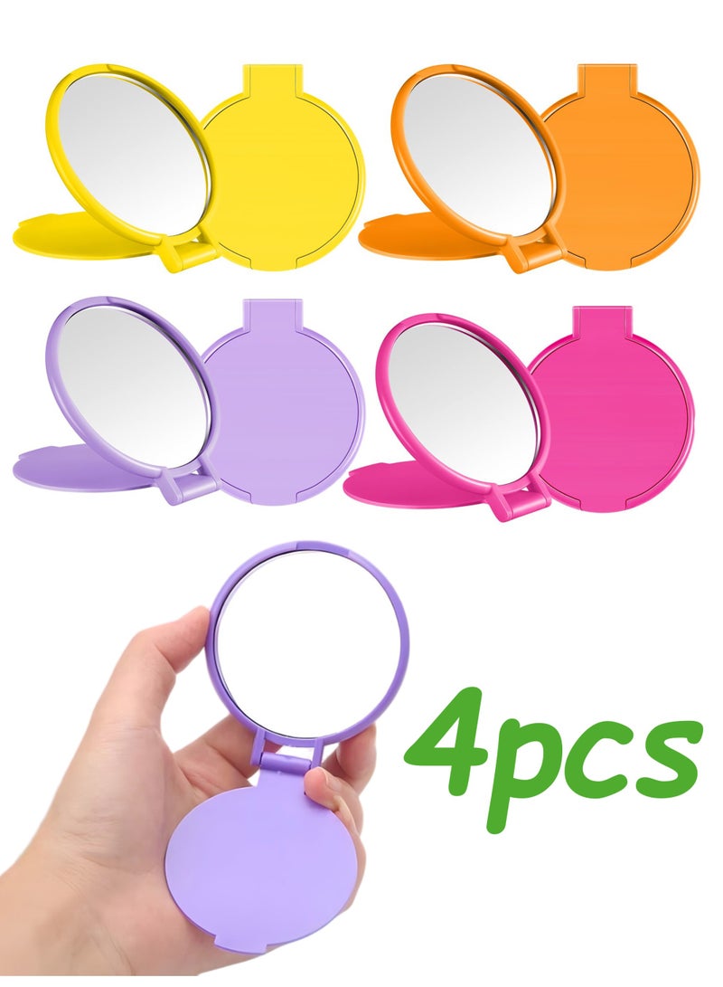 Mini Folding Pocket Mirror, Portable Compact Makeup Mirror for Travel Purse, 4 Pieces Colorful Mirror for Party & Gifts - Image 1