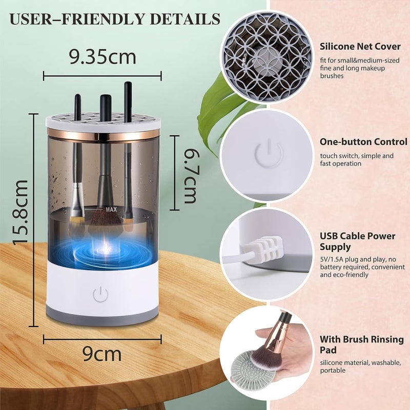 Deoxys Electric Makeup Brush Cleaner Cosmetic Brush Cleaner Portable Electric Makeup Brush Cleaner Automatic Spinning Makeup Brush Cleaner Fit For All Size Makeup Brush - Image 5