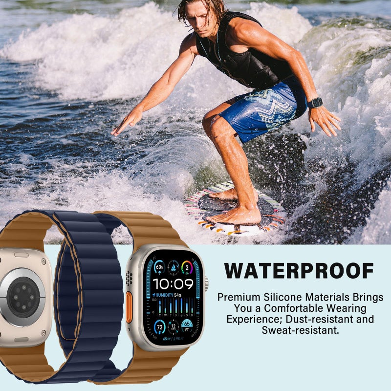 Bisikor Compatible with Apple Watch Band 49 46 45 44 42 41 40 38mm Double Sided Wearable Silicone Magnetic Strap for iWatch Ultra SE Series 11 10 9 8 7 6 5 4 3 2 1 (42/44/45/46/49, Brown/Indigo) - Image 5