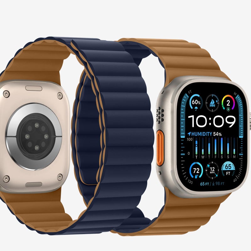 Bisikor Compatible with Apple Watch Band 49 46 45 44 42 41 40 38mm Double Sided Wearable Silicone Magnetic Strap for iWatch Ultra SE Series 11 10 9 8 7 6 5 4 3 2 1 (42/44/45/46/49, Brown/Indigo) - Image 2