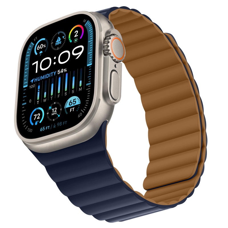 Bisikor Compatible with Apple Watch Band 49 46 45 44 42 41 40 38mm Double Sided Wearable Silicone Magnetic Strap for iWatch Ultra SE Series 11 10 9 8 7 6 5 4 3 2 1 (42/44/45/46/49, Brown/Indigo) - Image 1