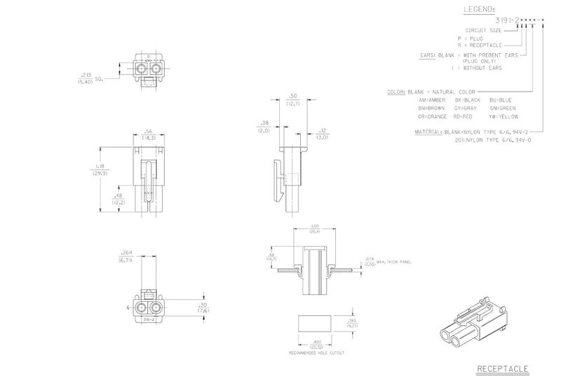 Molex 2-Circuits .093" - Connector, 5 Matched Set,14-20 AWG, Free Hanging, w/Lock - Image 2