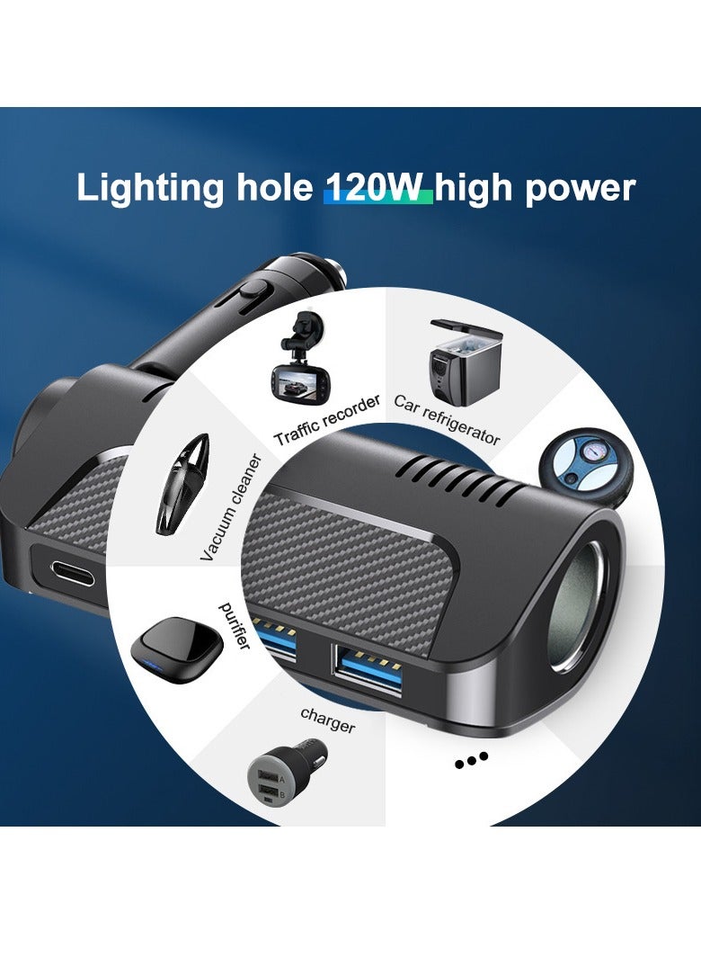 Car Charger 5A USB Type-C Socket, Rotatable 18W Fast Charging Mini Car Charger Adapter Compatible with Samsung/iPhone (3 Ports, Black)  - Image 4