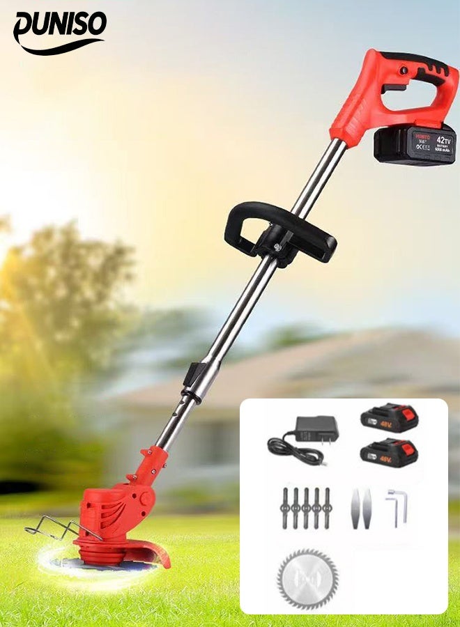 DUNISO Portable Electric Cordless Lawn Trimmer, Lawn Mower, Weeding Tool, Suitable For Garden Yard Lawn Trimming/Trimming/Care Work,Red  - Image 1