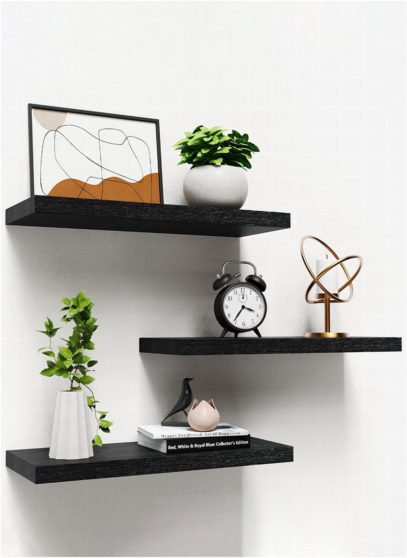 mierting - Floating Shelves 3 PCS Set Wall Shelf Decorative Floating Wall Mounted Shelves with Stylish Invisible Brackets Modern Faux Wood Storage with Matte Finish for Bedroom Living Room - Image 1