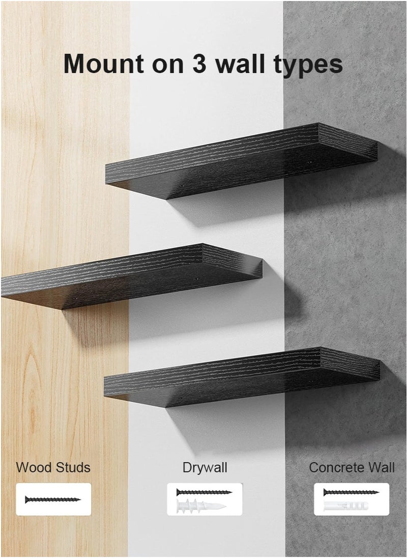 mierting - Floating Shelves 3 PCS Set Wall Shelf Decorative Floating Wall Mounted Shelves with Stylish Invisible Brackets Modern Faux Wood Storage with Matte Finish for Bedroom Living Room - Image 1