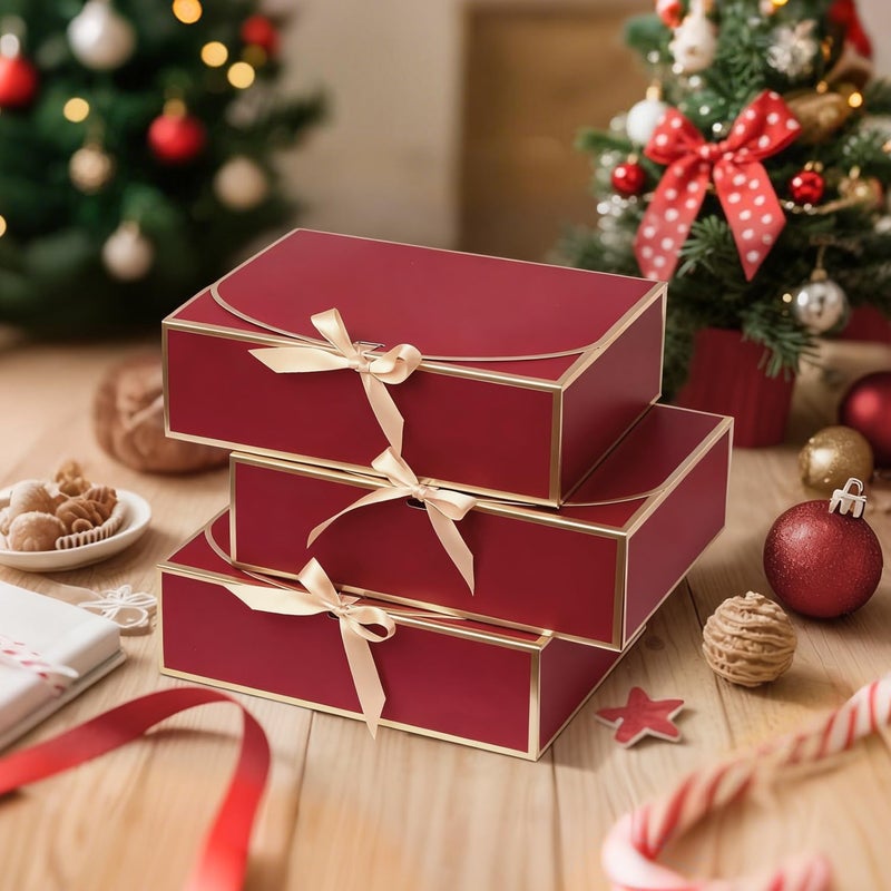 WLUSEAXI 10Pack Gift Boxes Gold-Rimmed Design(12Ã—9.8Ã—3.1inch) (Red) - Image 2
