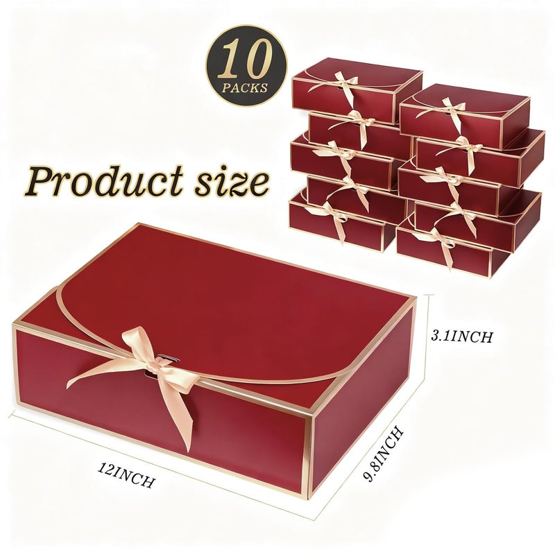 WLUSEAXI 10Pack Gift Boxes Gold-Rimmed Design(12Ã—9.8Ã—3.1inch) (Red) - Image 3