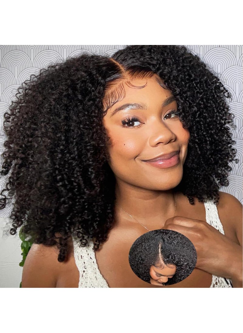 KLAIYI - KLAIYI 4C Kinky Curly V Part Wig Human Hair Glueless Wear and Go Upgrade U Part Wig No Leave Out No Glue Beginner Friendly Afro Curly Full Head Clip in Half Wig Natural Black Color 150 Density 20Inch - Image 1