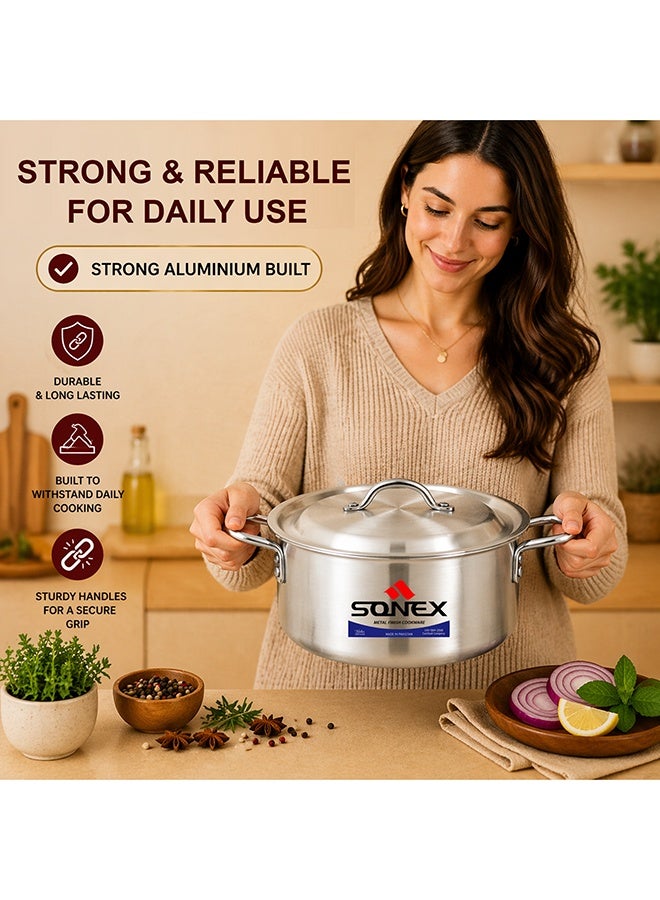 SONEX Classic Aluminium Cooking Pot with Lid, 26 cm (8.0L), Deep Stock Pot, Even Heat Distribution, Stainless Steel Handles, Ideal for Curry, Rice & Full Meal Cooking, Gas, Electric & Ceramic Compatible - Image 4
