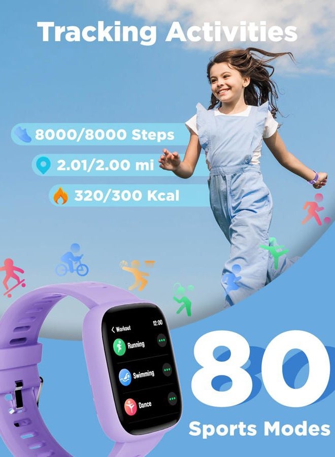 BIGGERFIVE Smart Watch for Kids, 1.8" Fitness Tracker Watch Pedometer, Heart Rate, IP68 Waterproof, Sleep Monitor, Calorie Step Counter, 5 Puzzle Games with/Without APP for Girls Teens 5-16 - Image 3