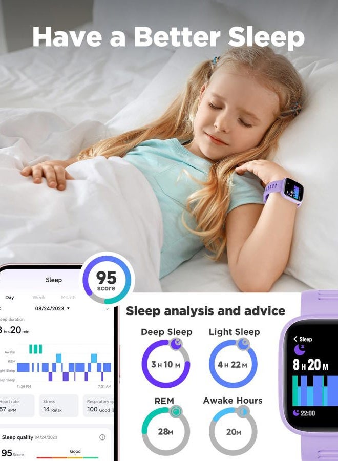 BIGGERFIVE Smart Watch for Kids, 1.8" Fitness Tracker Watch Pedometer, Heart Rate, IP68 Waterproof, Sleep Monitor, Calorie Step Counter, 5 Puzzle Games with/Without APP for Girls Teens 5-16 - Image 4