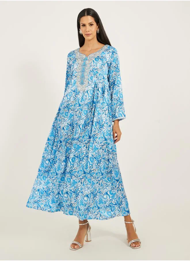 Maxim Creation Printed Stain Embroidered A-Line Kaftan by Styli