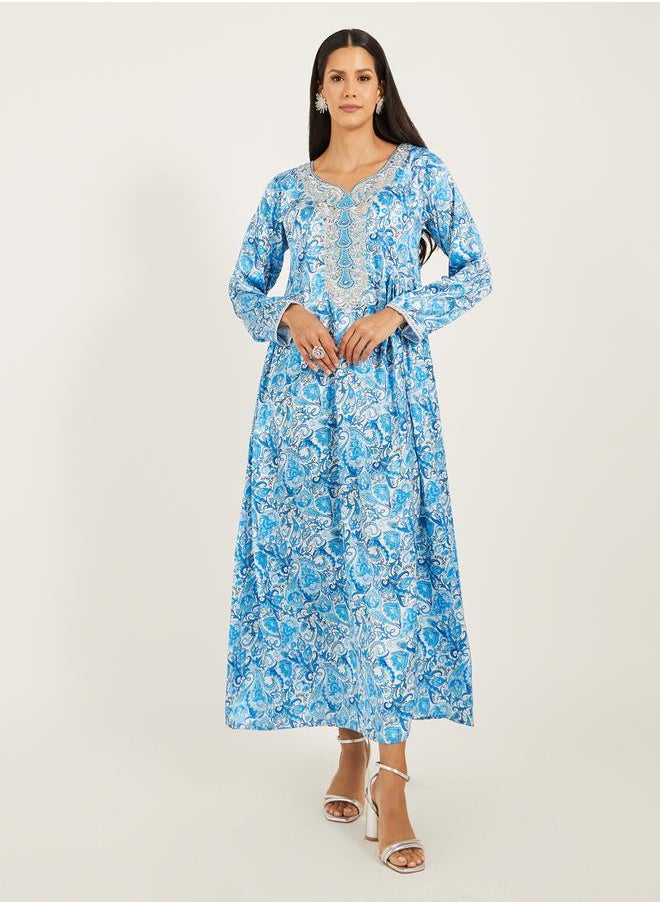 Maxim Creation - Printed Stain Embroidered A-Line Kaftan by Styli - Image 1