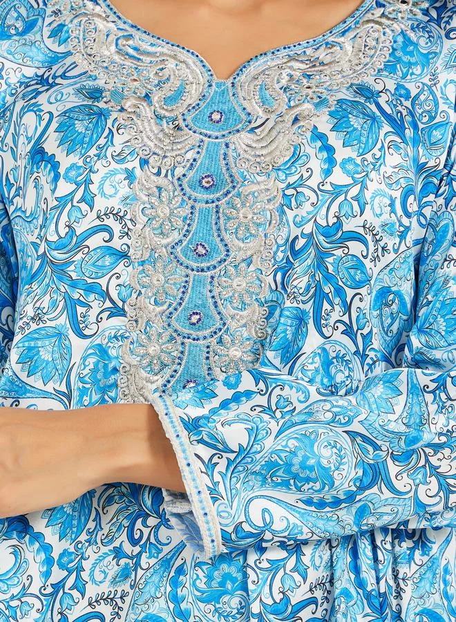 Maxim Creation Printed Stain Embroidered A-Line Kaftan by Styli