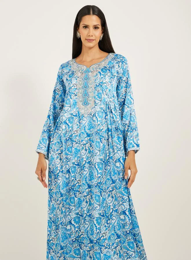 Maxim Creation Printed Stain Embroidered A-Line Kaftan by Styli