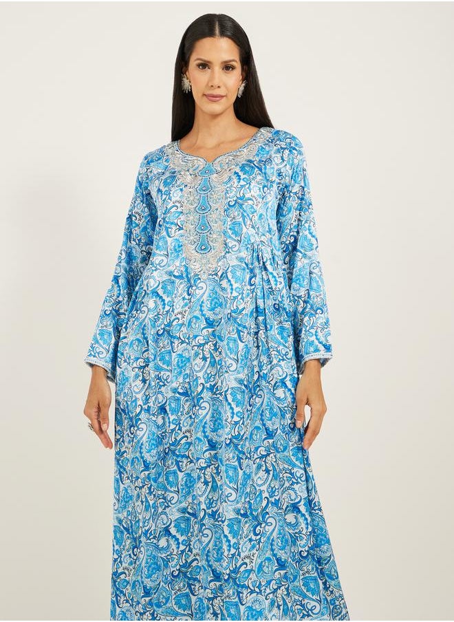 Maxim Creation - Printed Stain Embroidered A-Line Kaftan by Styli - Image 1