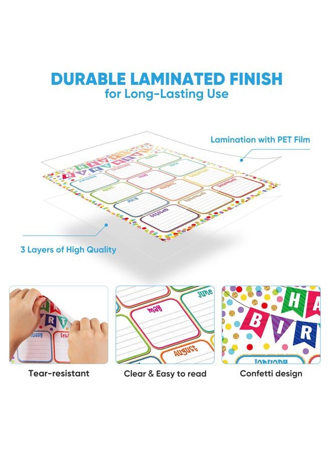 FaCraft Birthday Chart Poster for Classroom - Confetti Happy Birthday Poster Calendar Reusable Laminated Classroom Birth day Chart Class Bulletin Board Decorations Back to School Teacher Supplies - Image 4