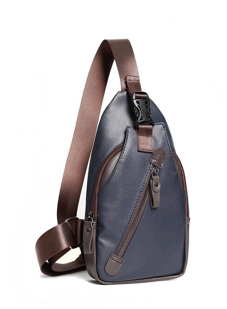 TOVELE5 Tovele5 Fashionable Large-Capacity PU Leather Gray-Blue Chest Bag Bicycle Sling Bag Lightweight Shoulder Bag  - Image 1