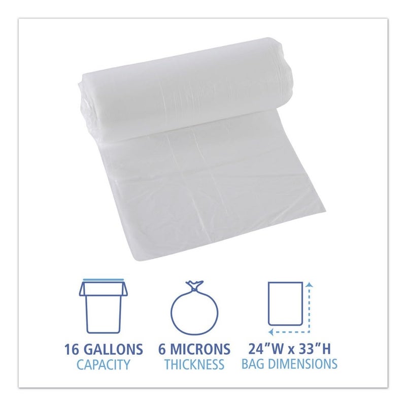 boardwalk 16 Gallon High-Density Can Liners - 1000 Count Bulk Commercial Trash Bags, 6 Micron Star-Seal, Coreless Perforated Roll, Clear (24"x33") - Image 5