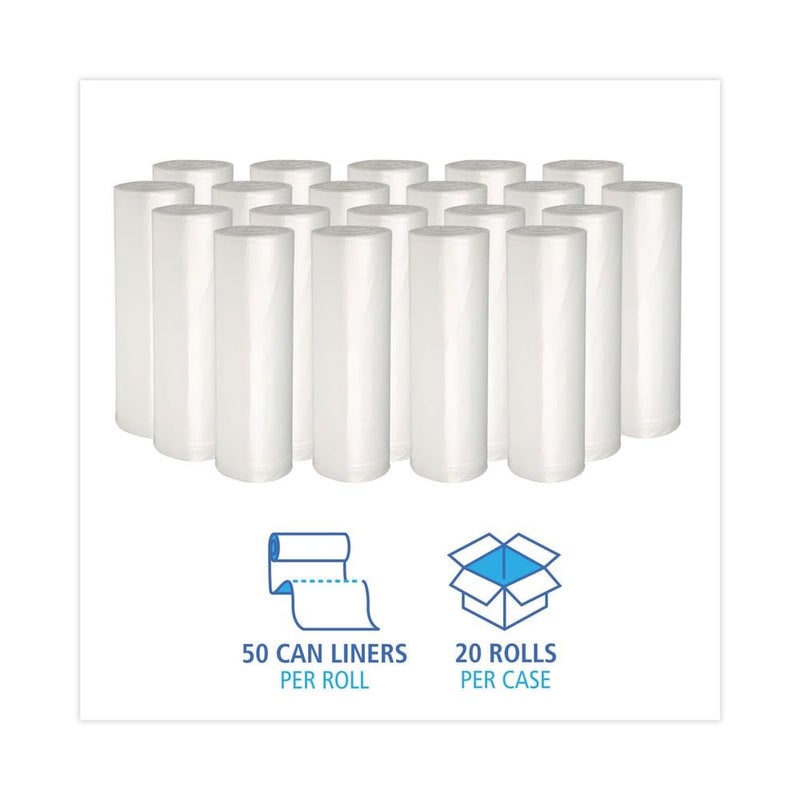 boardwalk 16 Gallon High-Density Can Liners - 1000 Count Bulk Commercial Trash Bags, 6 Micron Star-Seal, Coreless Perforated Roll, Clear (24"x33") - Image 4