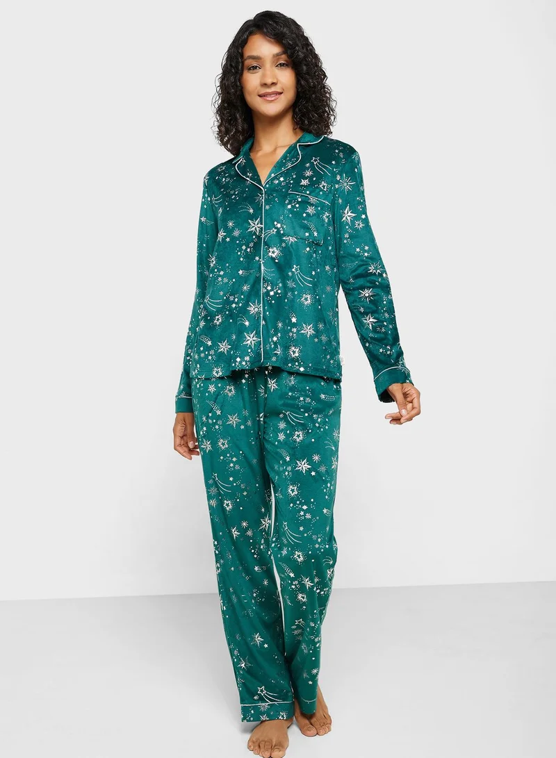 CHELSEA PEERS Floral Printed Shirt & Pyjama Set
