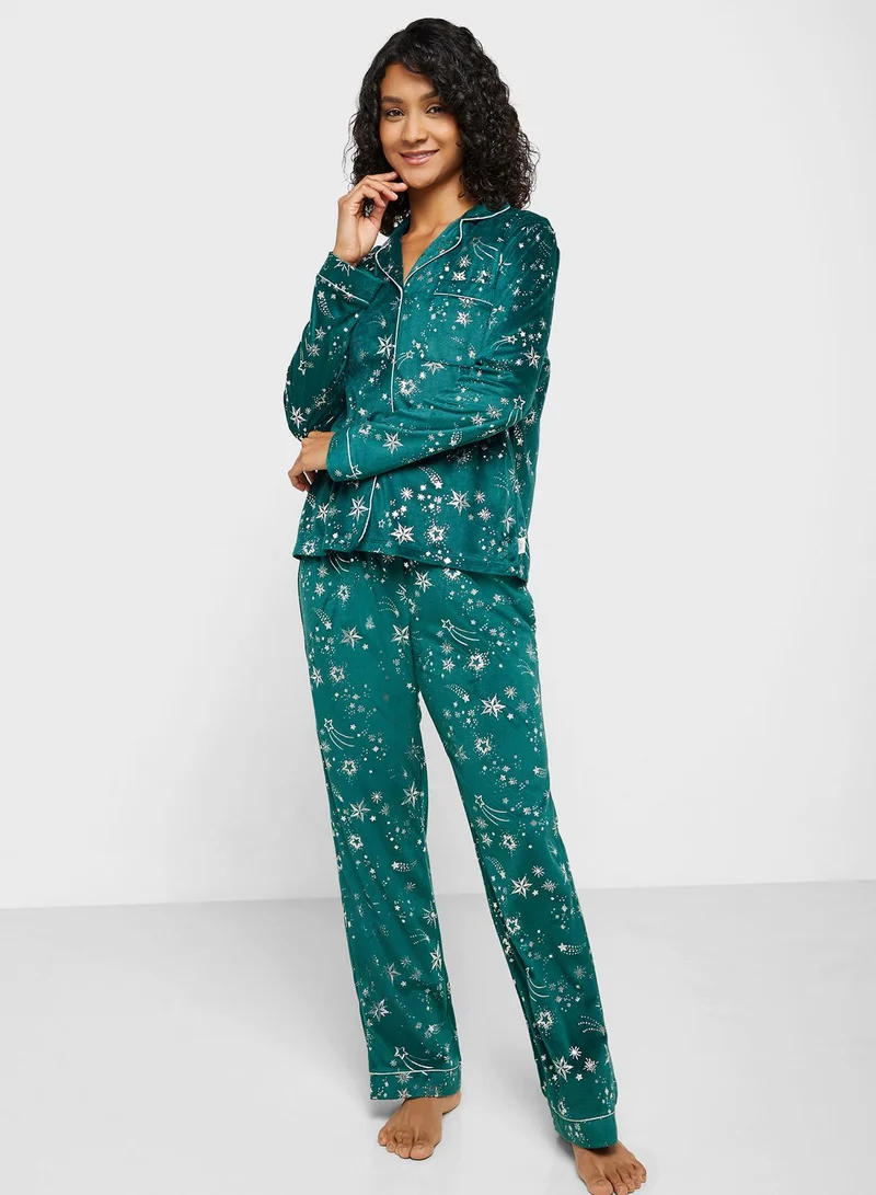 CHELSEA PEERS Floral Printed Shirt & Pyjama Set