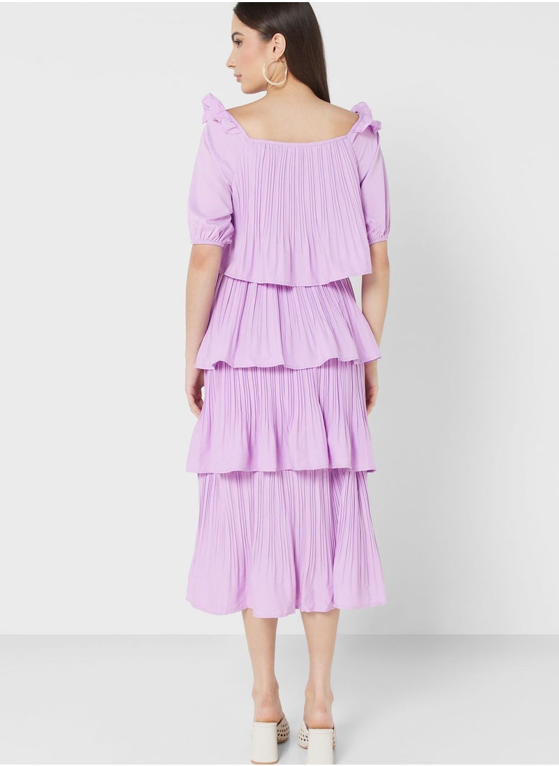 ELLA - Bardot Layered Dress In Pleats - Image 1