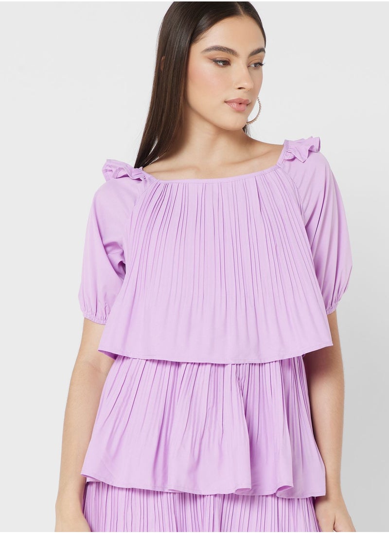 ELLA - Bardot Layered Dress In Pleats - Image 1