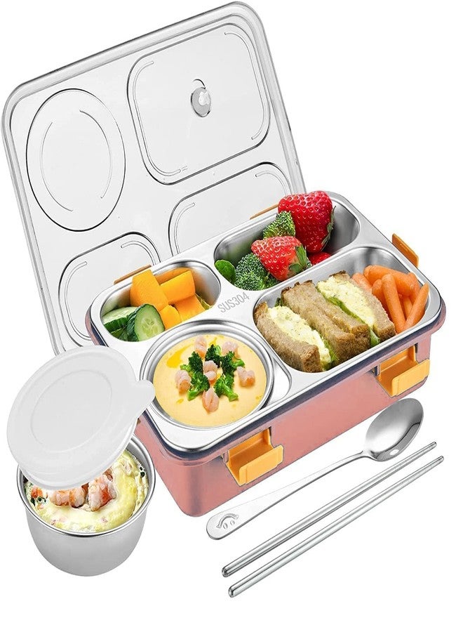 DHAVL Stainless Pink Steel Lunch Boxes (4 Compartment Pink Lunch Box) - Image 1