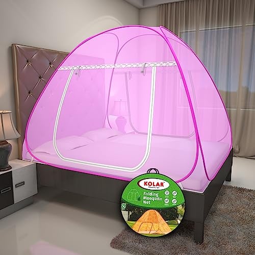Kolar Mosquito Net for Double Bed – 6.5 x 6.5 Feet | Premium Tent-Type Machardani | Foldable, Strong & Durable | Corrosion-Resistant Frame | King Size | Full Pink - Image 1