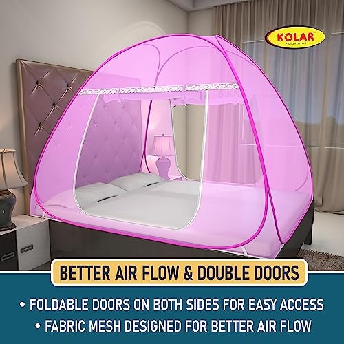 Kolar Mosquito Net for Double Bed – 6.5 x 6.5 Feet | Premium Tent-Type Machardani | Foldable, Strong & Durable | Corrosion-Resistant Frame | King Size | Full Pink - Image 2