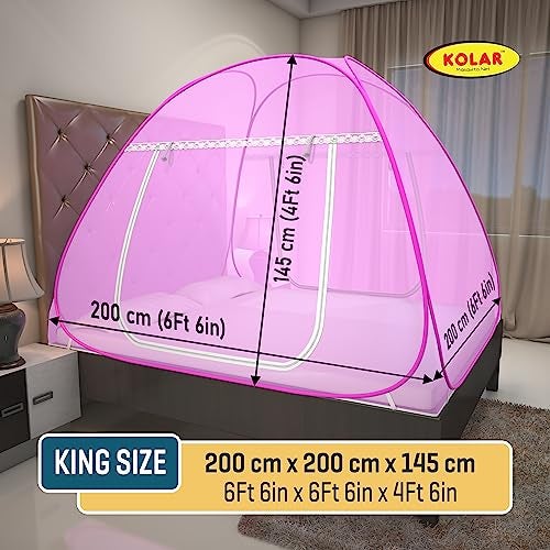 Kolar Mosquito Net for Double Bed – 6.5 x 6.5 Feet | Premium Tent-Type Machardani | Foldable, Strong & Durable | Corrosion-Resistant Frame | King Size | Full Pink - Image 4