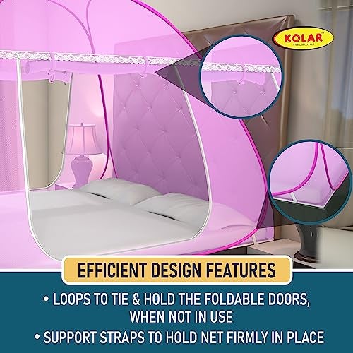 Kolar Mosquito Net for Double Bed – 6.5 x 6.5 Feet | Premium Tent-Type Machardani | Foldable, Strong & Durable | Corrosion-Resistant Frame | King Size | Full Pink - Image 3