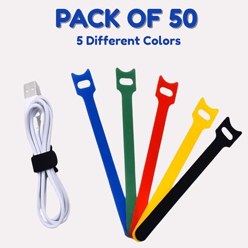 Hian Hook & Loop Cable Organizer Straps – 6 Inch, Multicolor | Reusable & Adjustable Nylon Ties for PC, TV, Desk, Home & Office Cable Management, Pack of 50 - Image 2
