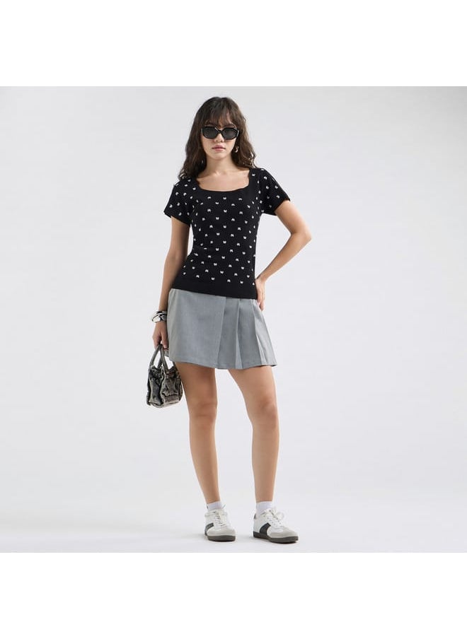 FAV - Textured Square Neck T-shirt with Short Sleeves - Image 1