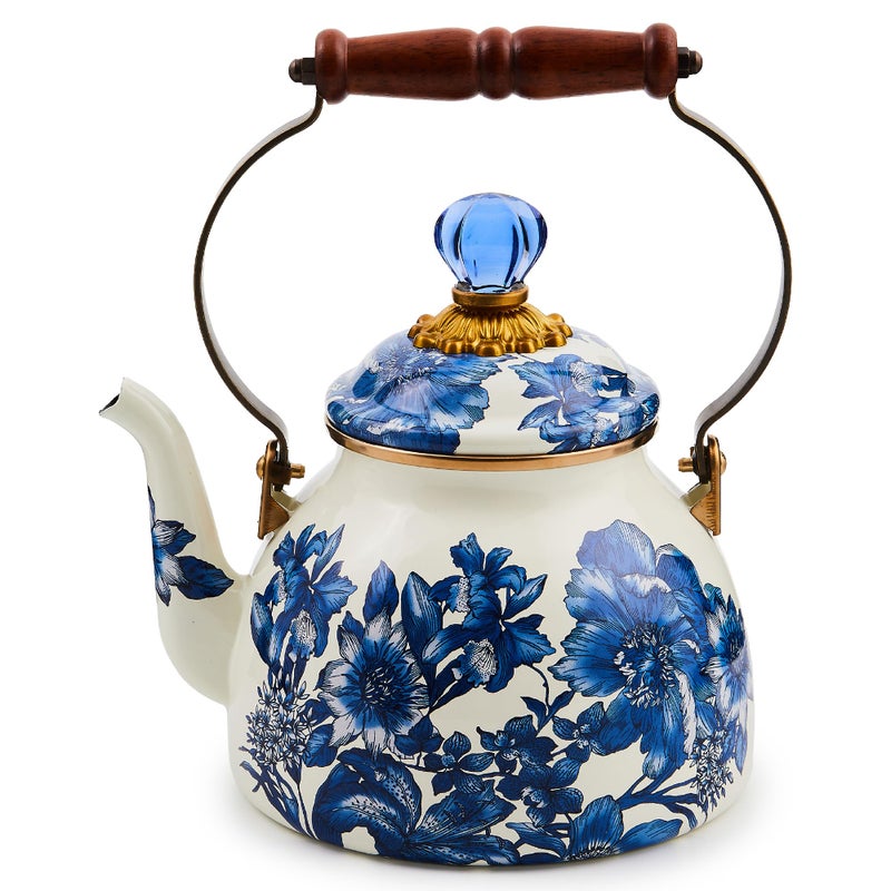 mackenzie childs MACKENZIECHILDS 2Quart Enamel Tea Kettle Cute Tea Kettle for Stovetop Royal English Garden - Image 2
