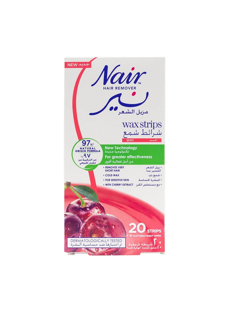 Nair شرائح شمع إزالة الشعر للجسم مع مستخلص الكرز 20 قطعة