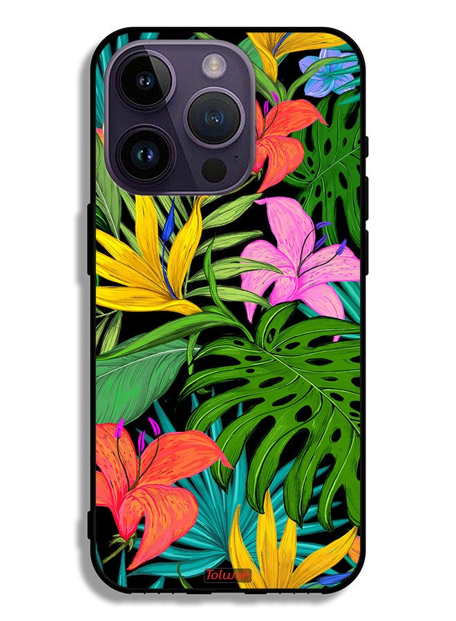 Tolwak Apple iPhone 14 Pro Protective Case Pattern Tropical Flowers Leaves - Image 2