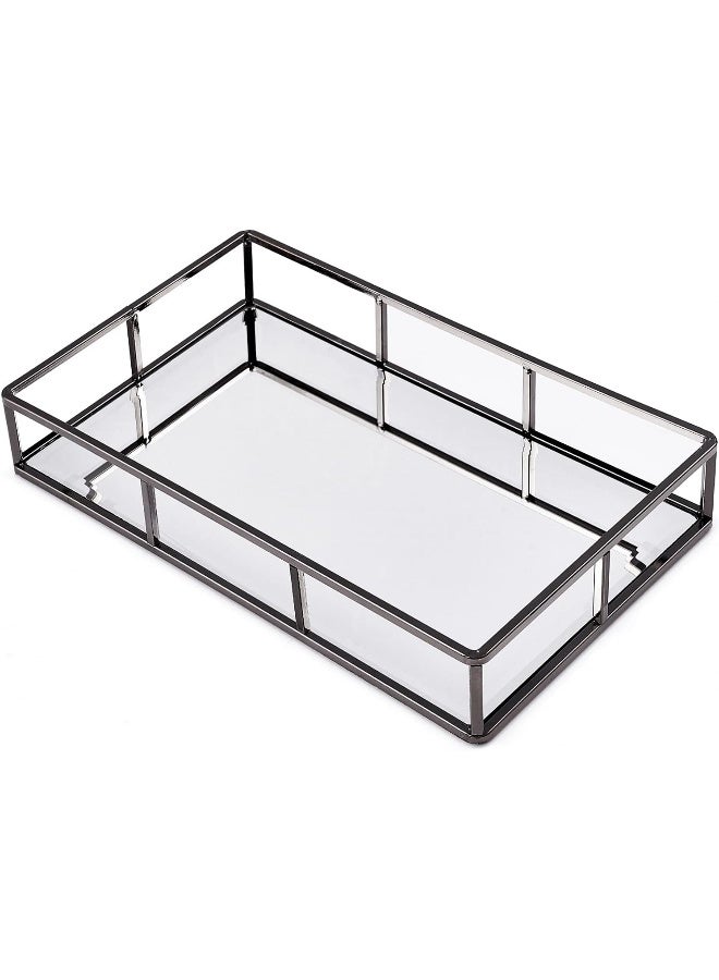 PuTwo Mirror, Smoky Black, Metal, Jewelry, Decorative, Glass, Perfume Organizer, Vanity Trays for Bathroom, Counter, 1272 inch - Image 1