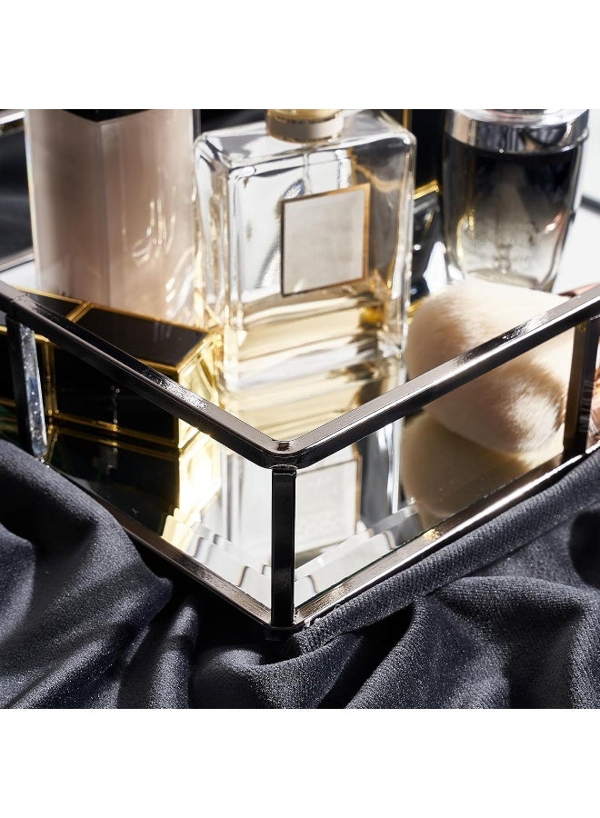 PuTwo Mirror, Smoky Black, Metal, Jewelry, Decorative, Glass, Perfume Organizer, Vanity Trays for Bathroom, Counter, 1272 inch - Image 3