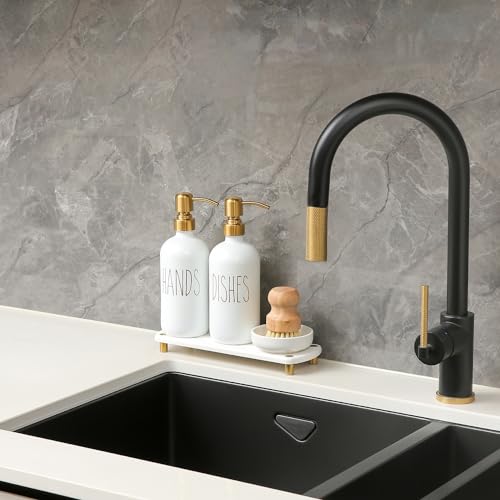 MOMEEMO Gold Soap Dispenser Set Comes with Stainless Steel Pumps, Instant Dry Tray, and Dish Scrub Brush, Suitable for Kitchen Decor and Accessories. (Gold) - Image 3
