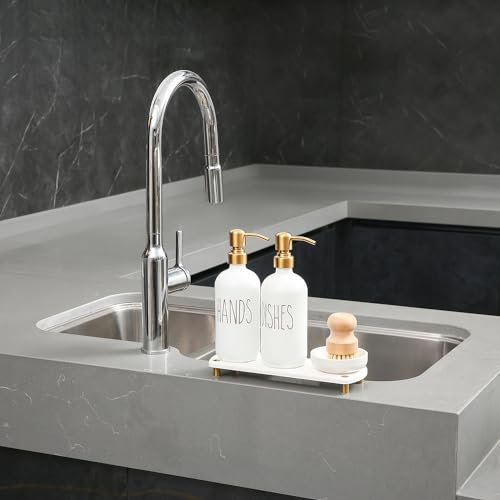 MOMEEMO Gold Soap Dispenser Set Comes with Stainless Steel Pumps, Instant Dry Tray, and Dish Scrub Brush, Suitable for Kitchen Decor and Accessories. (Gold) - Image 5