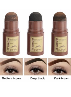 OUHOE 3 Colors Eyebrow Powder Stencil Kit, One Step Stamp Shaping Kit, Long Lasting Waterproof Eyebrow Stamp with 10 Reusable Eyebrow Stencils (Medium Brown + Deep Black + Dark Brown)  - Image 1