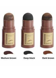 OUHOE 3 Colors Eyebrow Powder Stencil Kit, One Step Stamp Shaping Kit, Long Lasting Waterproof Eyebrow Stamp with 10 Reusable Eyebrow Stencils (Medium Brown + Deep Black + Dark Brown)  - Image 2