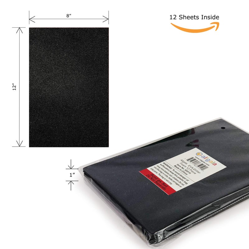 Allgala 12 Pack Glitter EVA Foam Paper 8 x 12inch Sheets-Black-Perfect for Kids Art Craft Projects and Classrooms or Cosplay DIY Cutters Card Party Decoration - Image 2